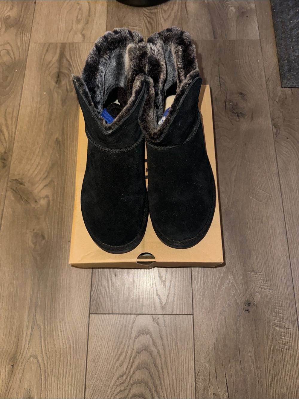 UGG Black Suede Faux-Fur Ankle Booties
